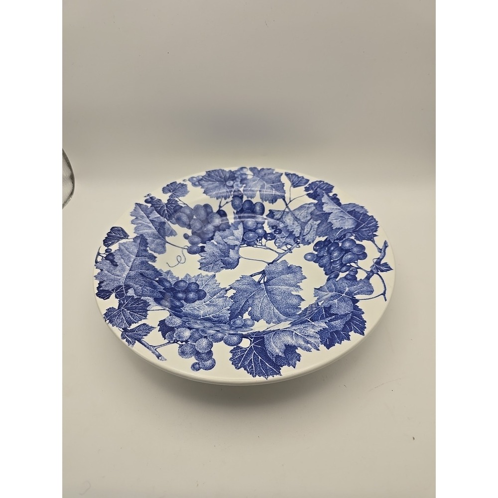 Vintage Ceramica La Primula Rimmed Pasta Bowl 8 3/4"‎ Blue Grape Leaves Italy
